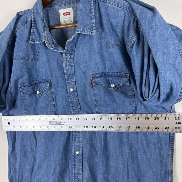 Levi's Shirt Men XL Blue Denim Pearl Snap Button Up Sawtooth Pocket Cowboy Rodeo - Picture 6 of 10